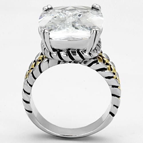 3w316 - Reverse Two-Tone Brass Ring with AAA Grade CZ in Clear