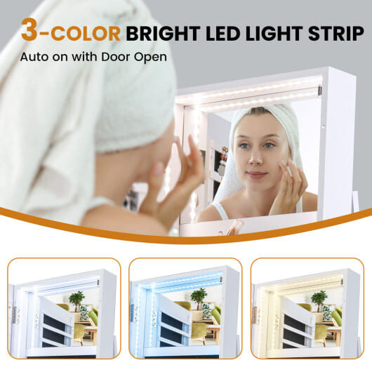 Standing Jewelry Cabinet with Adjustable LED Lights-White - Color: White