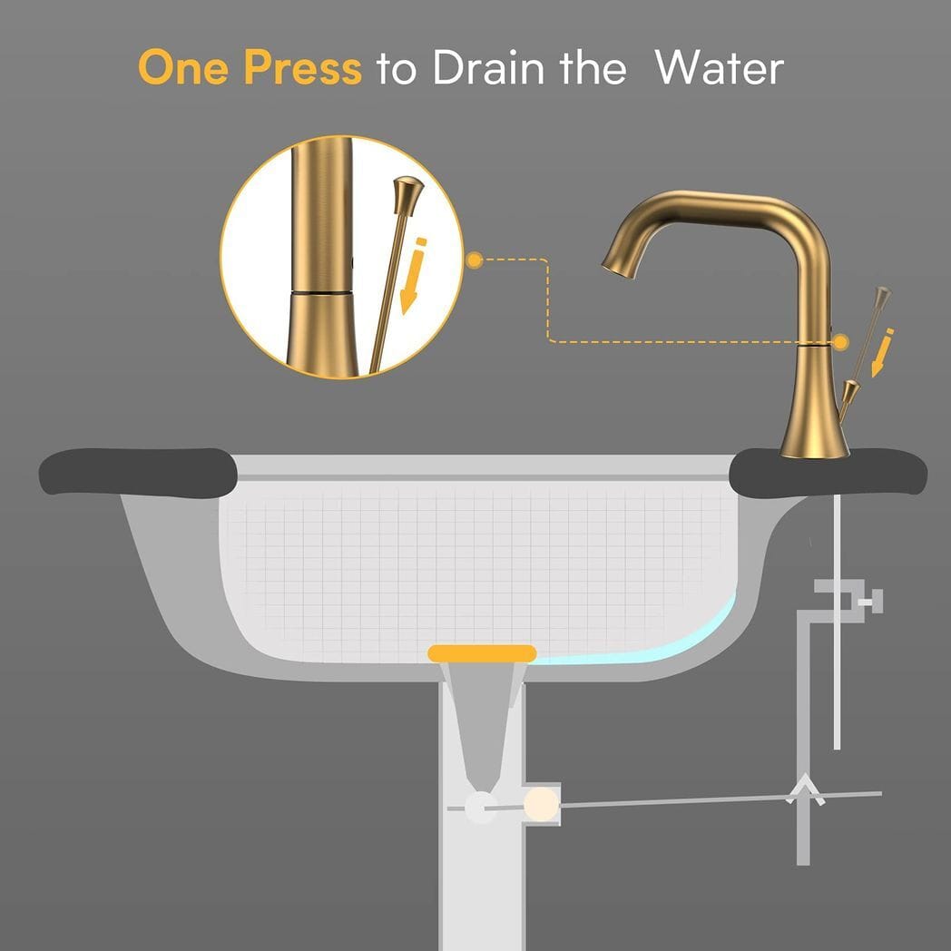 Bathroom Faucet 3 Hole - Bathroom Sink Faucet 2-Handle 3-Hole, Brushed Gold Widespread 8 Inch Bathroom Faucet with Pop Up Drain Assembly, Lavatory Bathroom Vanity Sink Faucet, 100% Lead-free