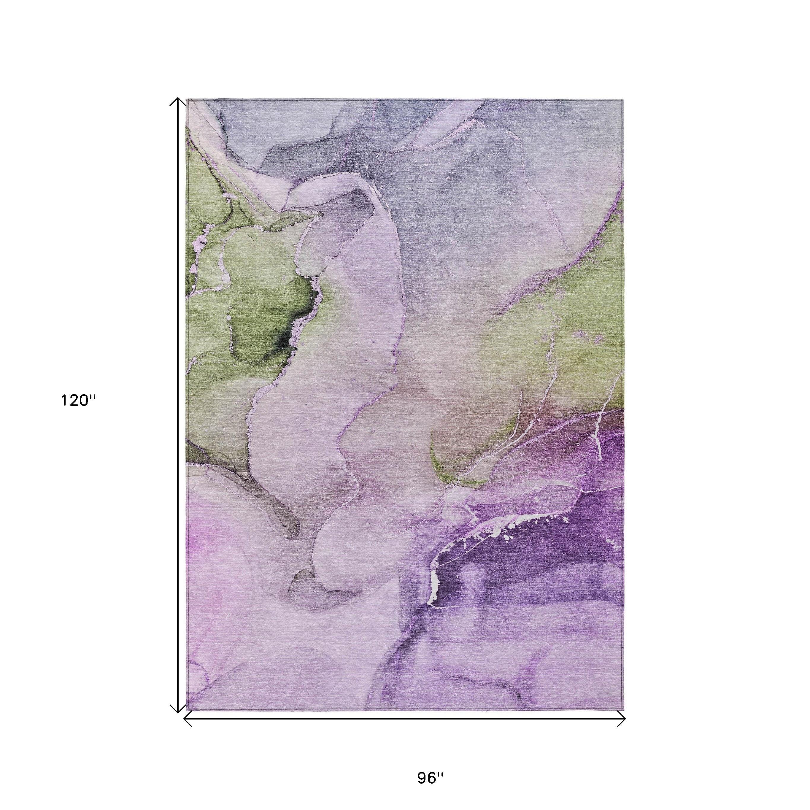 8' X 10' Purple Abstract Washable Non Skid Indoor Outdoor Area Rug