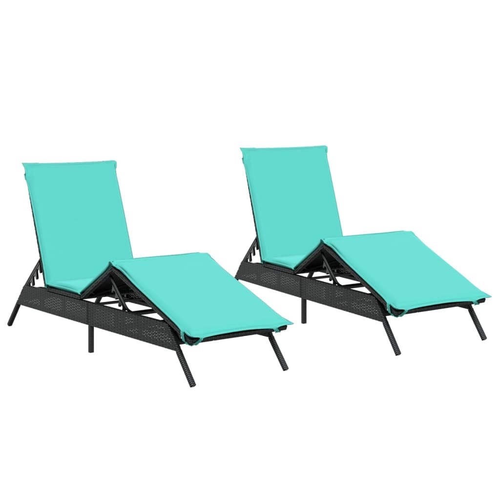 Sun Loungers with Cushions 2 pcs Black Poly Rattan