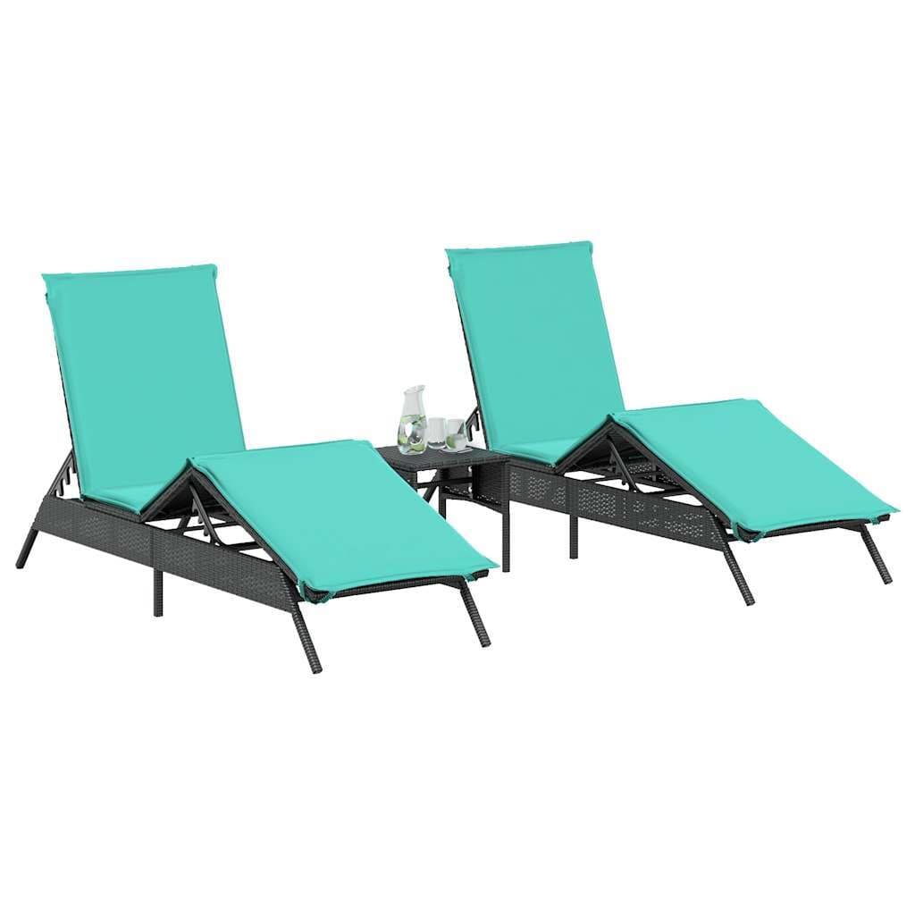 Sun Loungers with Cushions 2 pcs Black Poly Rattan