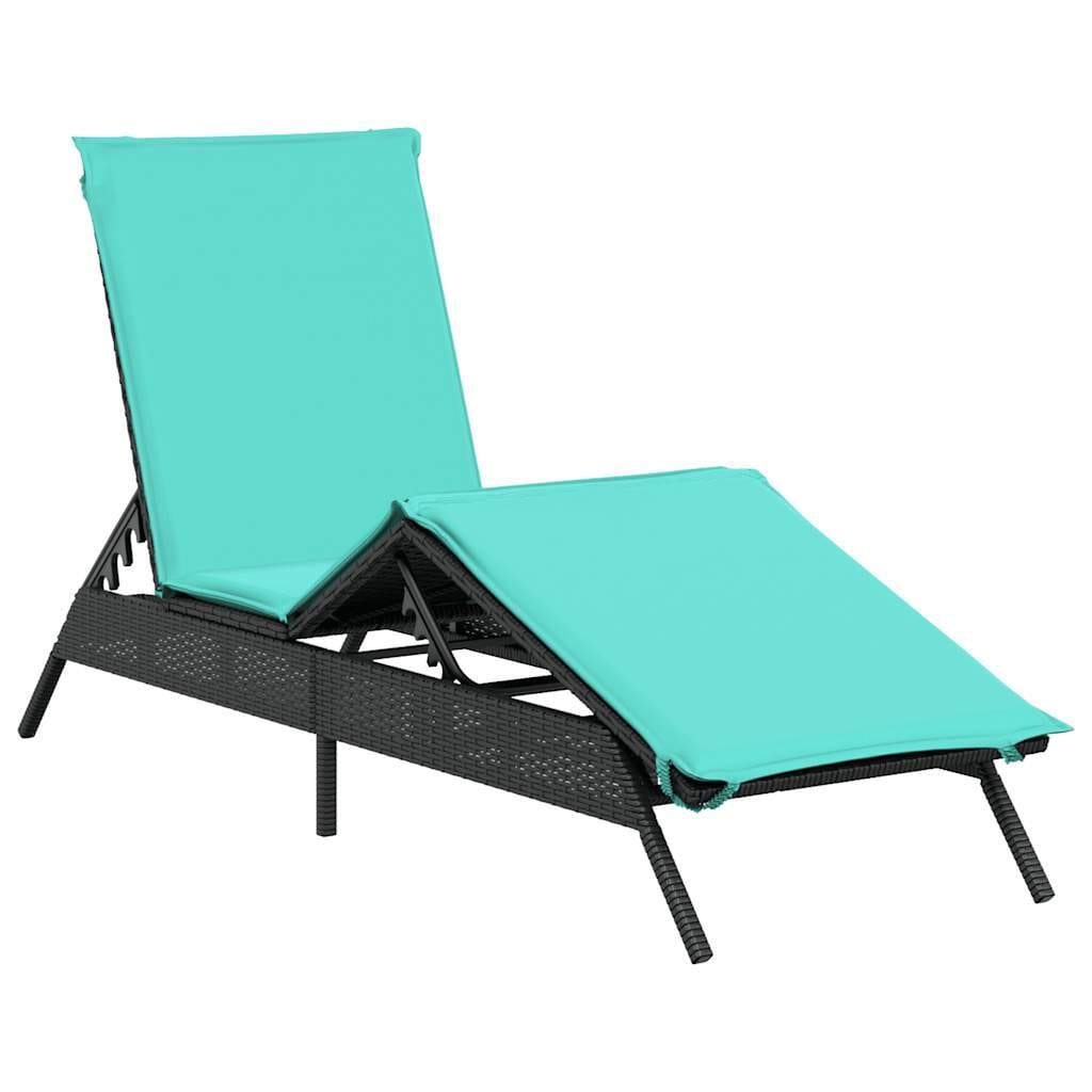 Sun Loungers with Cushions 2 pcs Black Poly Rattan