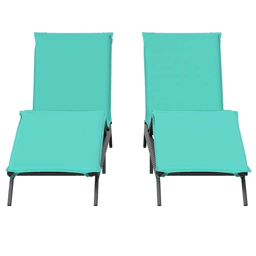 Sun Loungers with Cushions 2 pcs Black Poly Rattan