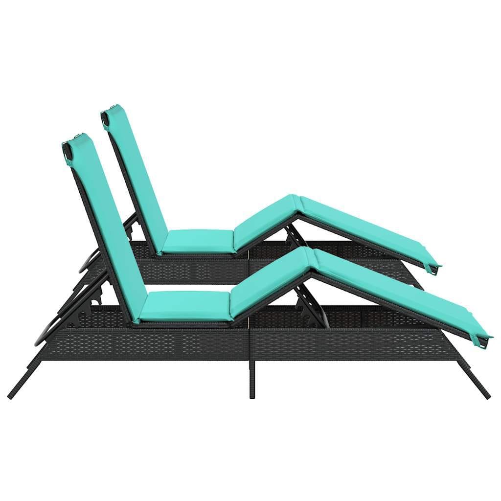 Sun Loungers with Cushions 2 pcs Black Poly Rattan