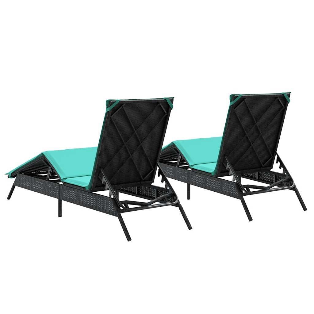 Sun Loungers with Cushions 2 pcs Black Poly Rattan