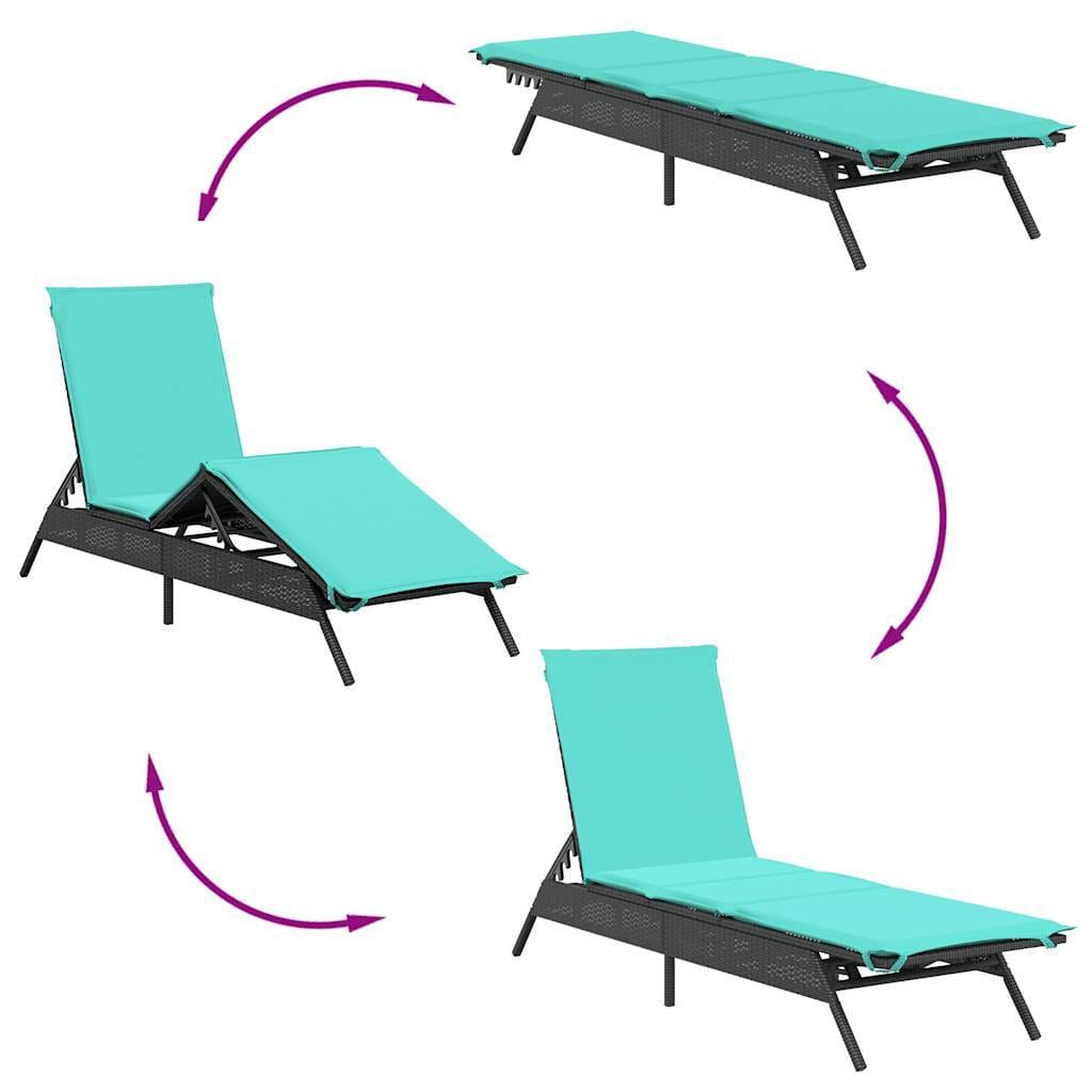Sun Loungers with Cushions 2 pcs Black Poly Rattan