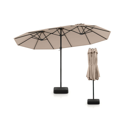Costway 15 Feet Double-Sided Twin Patio Umbrella with Crank and Base-Brown - Color: Brown - Size: 15 ft
