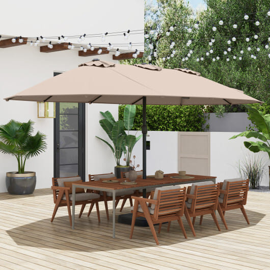 Costway 15 Feet Double-Sided Twin Patio Umbrella with Crank and Base-Brown - Color: Brown - Size: 15 ft