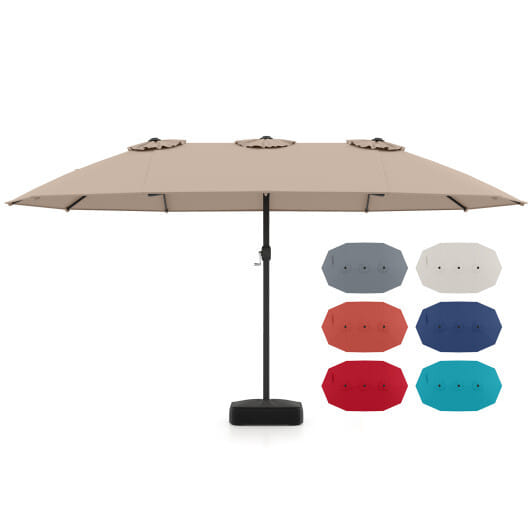 Costway 15 Feet Double-Sided Twin Patio Umbrella with Crank and Base-Brown - Color: Brown - Size: 15 ft