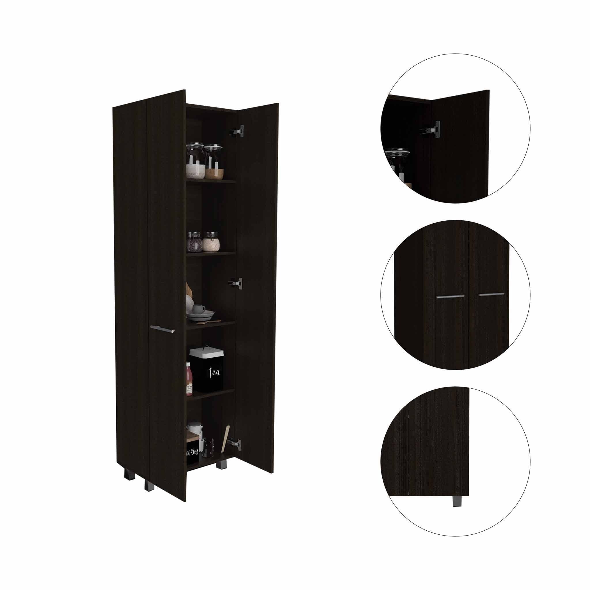79" Modern Black Pantry Cabinet with Two Doors and Five Shelves