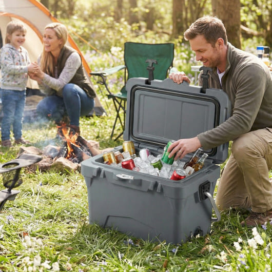 20 Quart Portable Hard Cooler with Built-in Ruler and Bottle-Gray - Color: Gray