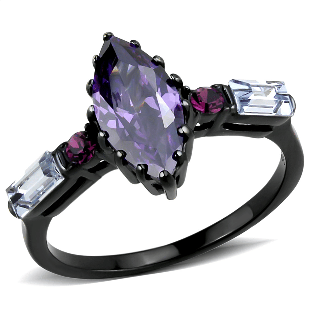 TK3456 - IP Black(Ion Plating) Stainless Steel Ring with AAA Grade CZ in Amethyst