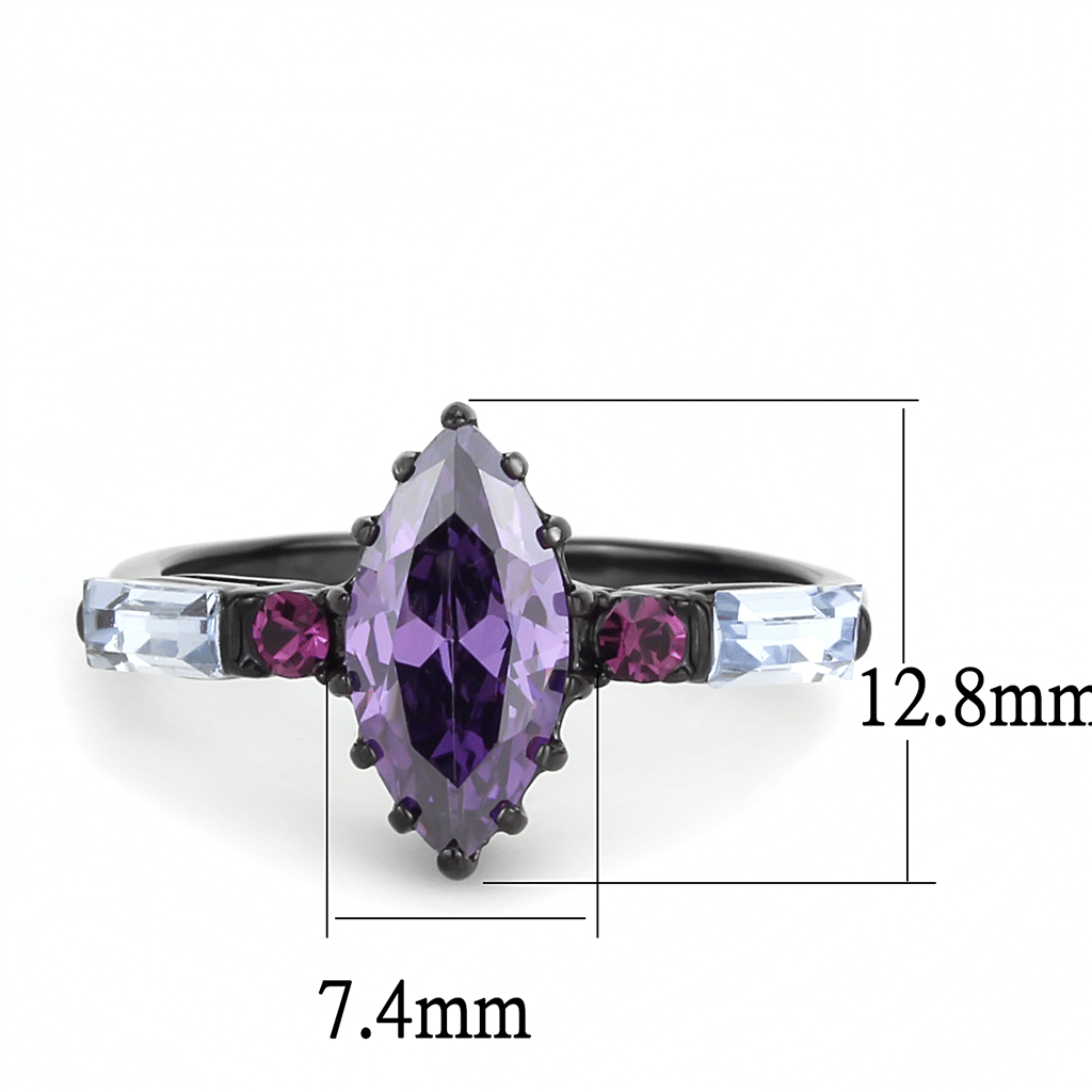 TK3456 - IP Black(Ion Plating) Stainless Steel Ring with AAA Grade CZ in Amethyst