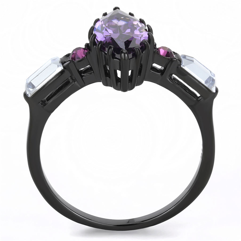 TK3456 - IP Black(Ion Plating) Stainless Steel Ring with AAA Grade CZ in Amethyst