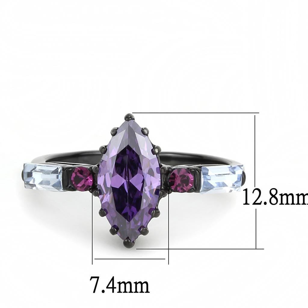 TK3456 - IP Black(Ion Plating) Stainless Steel Ring with AAA Grade CZ in Amethyst