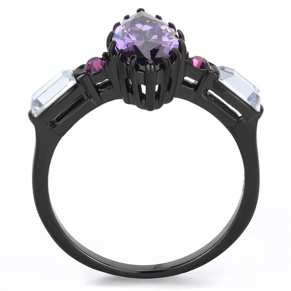 TK3456 - IP Black(Ion Plating) Stainless Steel Ring with AAA Grade CZ in Amethyst