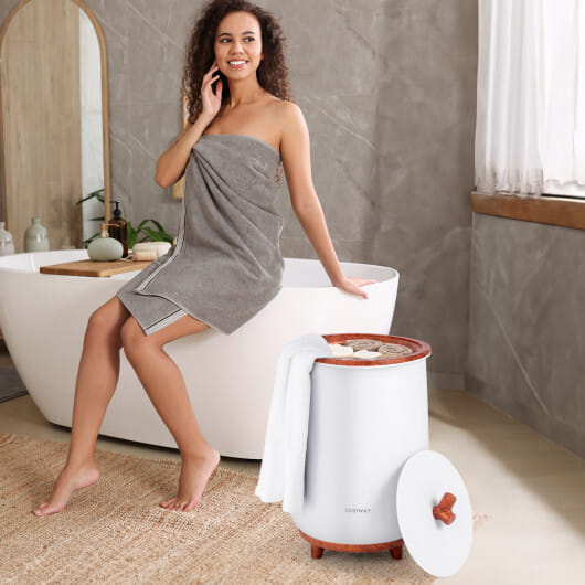 Costway 23L Large Luxury Bucket-Style Towel Warmer with Fragrant Disc Holder-Coffee