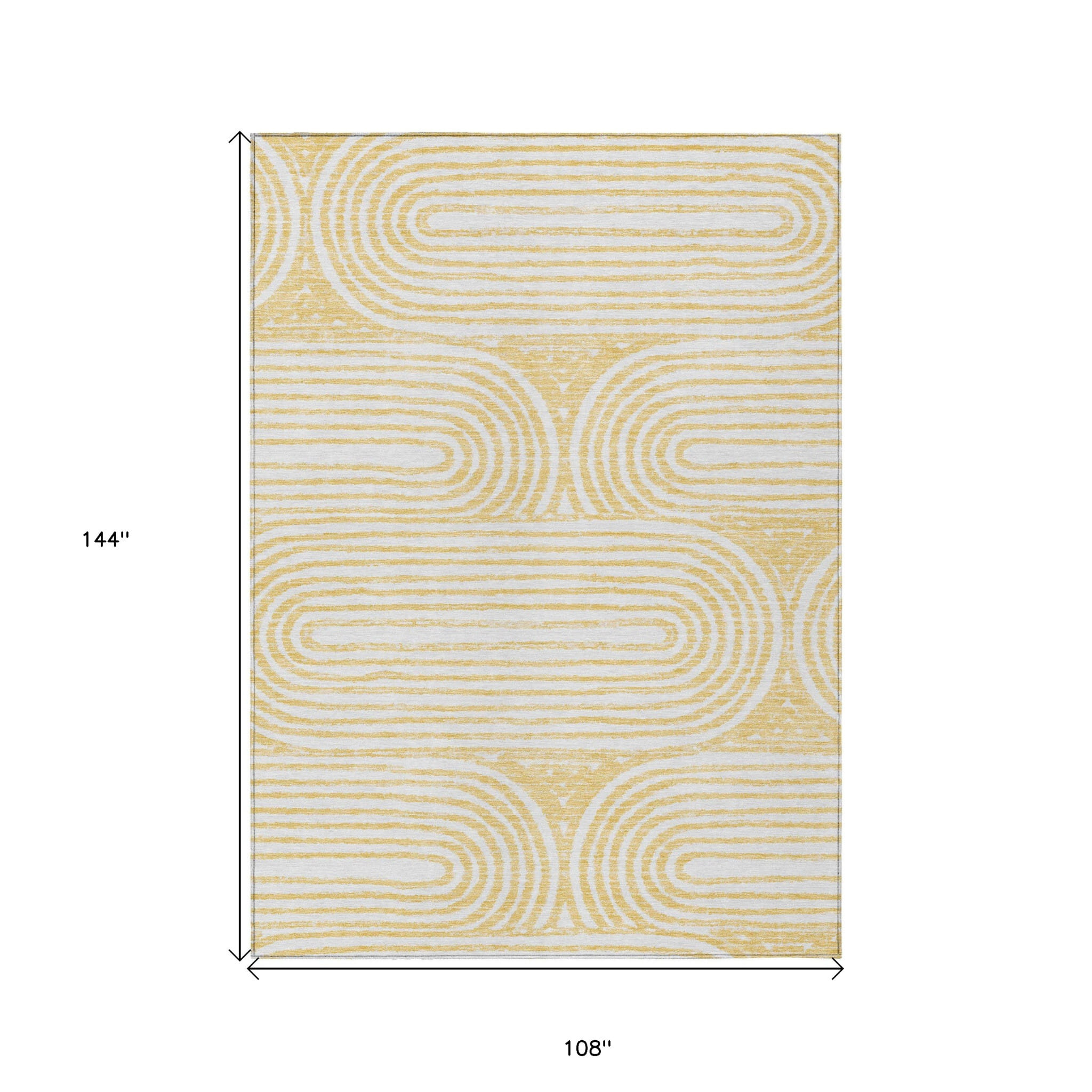 9' X 12' Gold and White Abstract Washable Non Skid Indoor Outdoor Area Rug