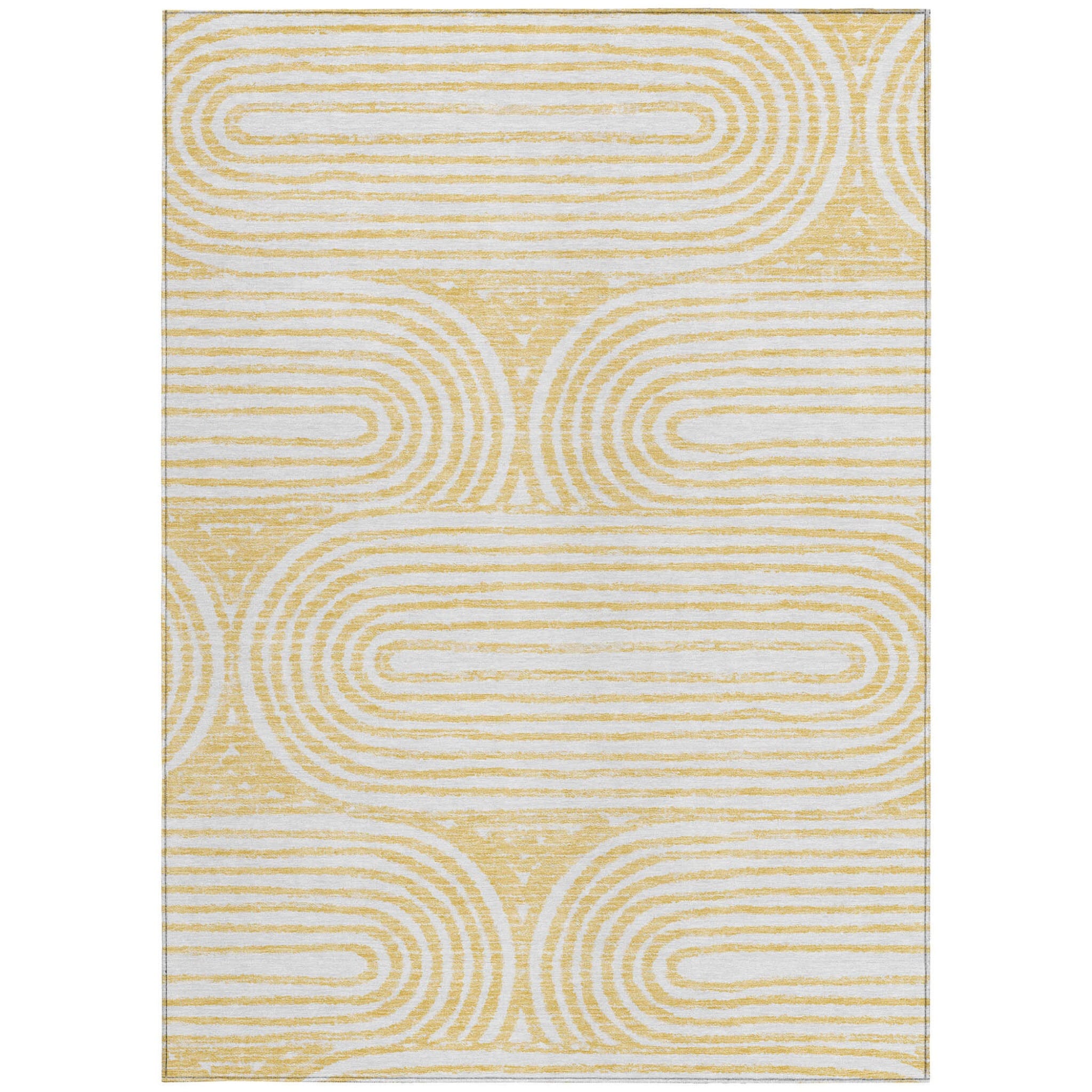 9' X 12' Gold and White Abstract Washable Non Skid Indoor Outdoor Area Rug
