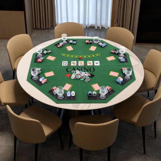 8-Player Foldable Poker Table Top with Carrying Bag-Blue