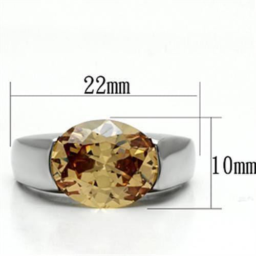 TK622 - High polished (no plating) Stainless Steel Ring with AAA Grade CZ in Champagne