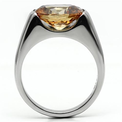 TK622 - High polished (no plating) Stainless Steel Ring with AAA Grade CZ in Champagne