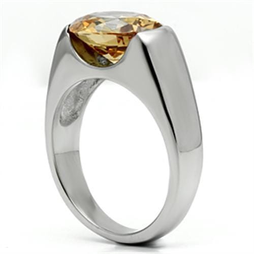 TK622 - High polished (no plating) Stainless Steel Ring with AAA Grade CZ in Champagne