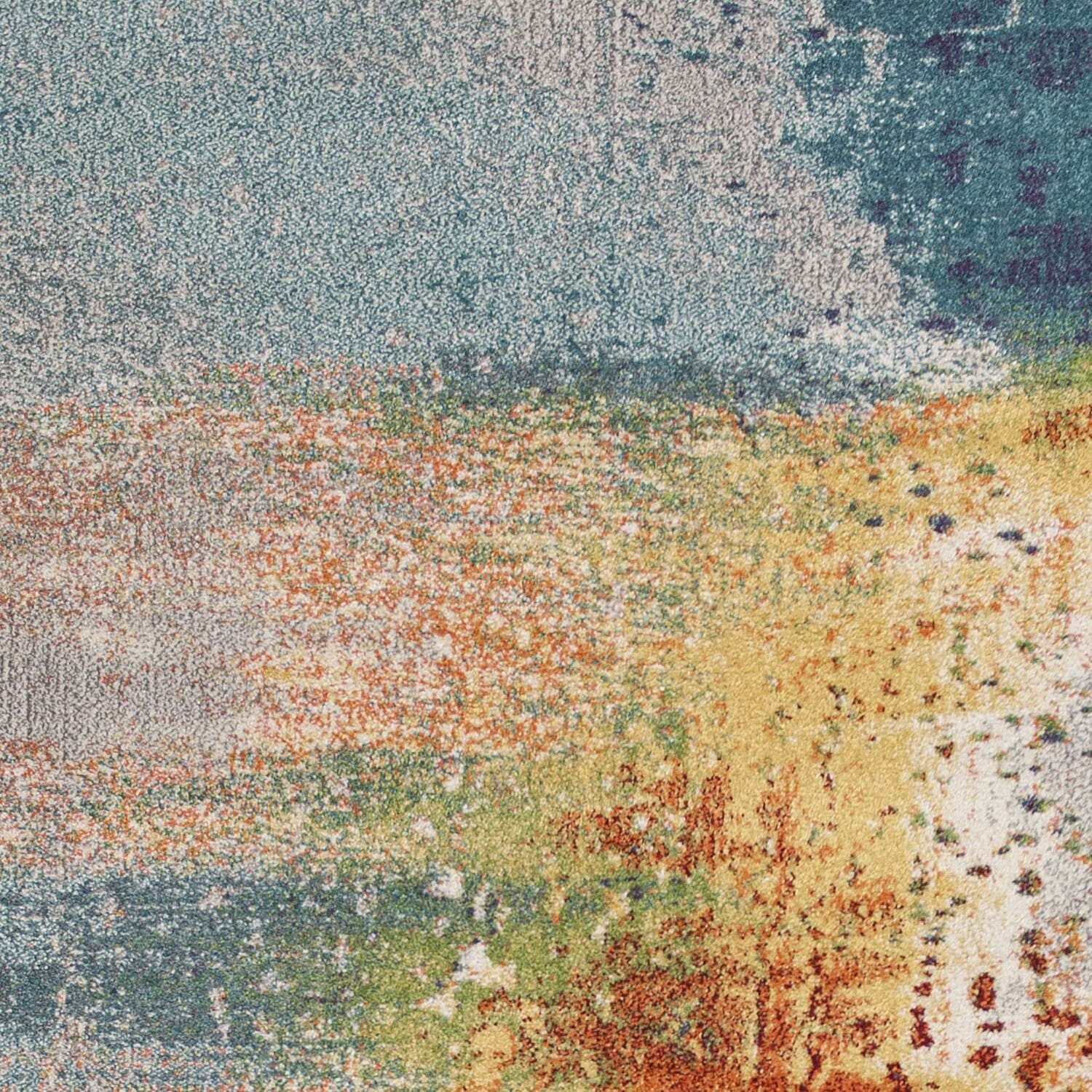 5' X 8' Blue Rust Orange Machine Woven Abstract Brushstrokes Indoor Area Rug