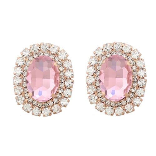 Rhinestone Inlaid European and American Fashion Oval Wholesale Party Earrings - Pink