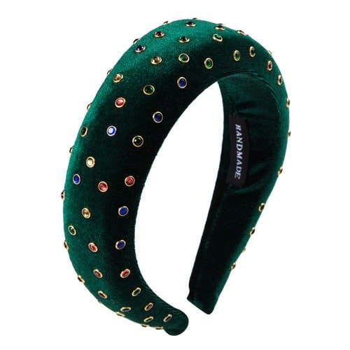 Multicolor Gems Embellished Flannel High Fashion Women Headband - Green