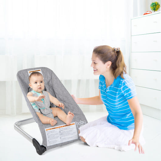 Baby Bouncer Seat with Aluminum and Metal Frame-Light Gray - Color: Light Gray