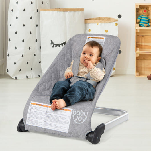 Baby Bouncer Seat with Aluminum and Metal Frame-Light Gray - Color: Light Gray