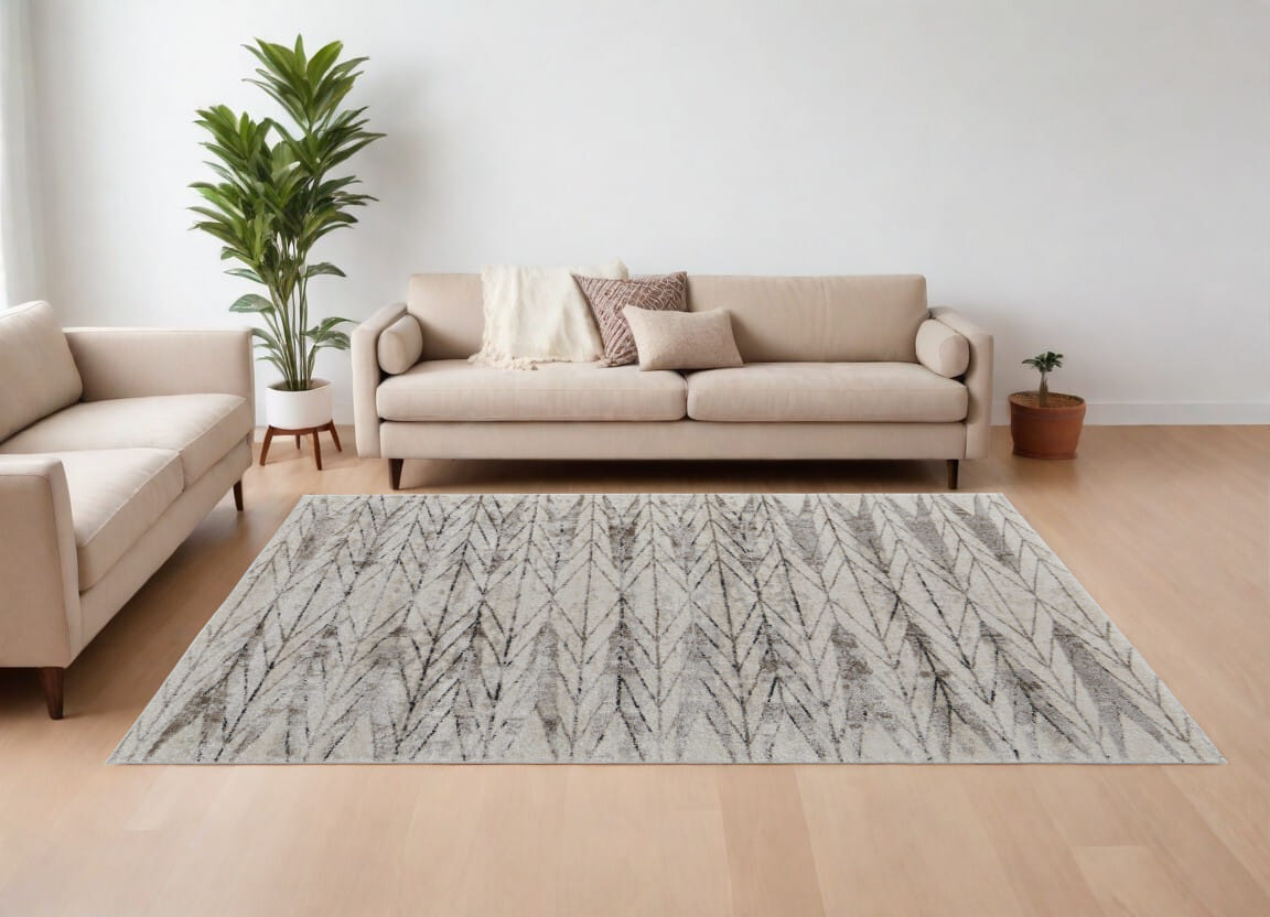 8' X 10' Ivory and Brown Geometric Power Loom Area Rug
