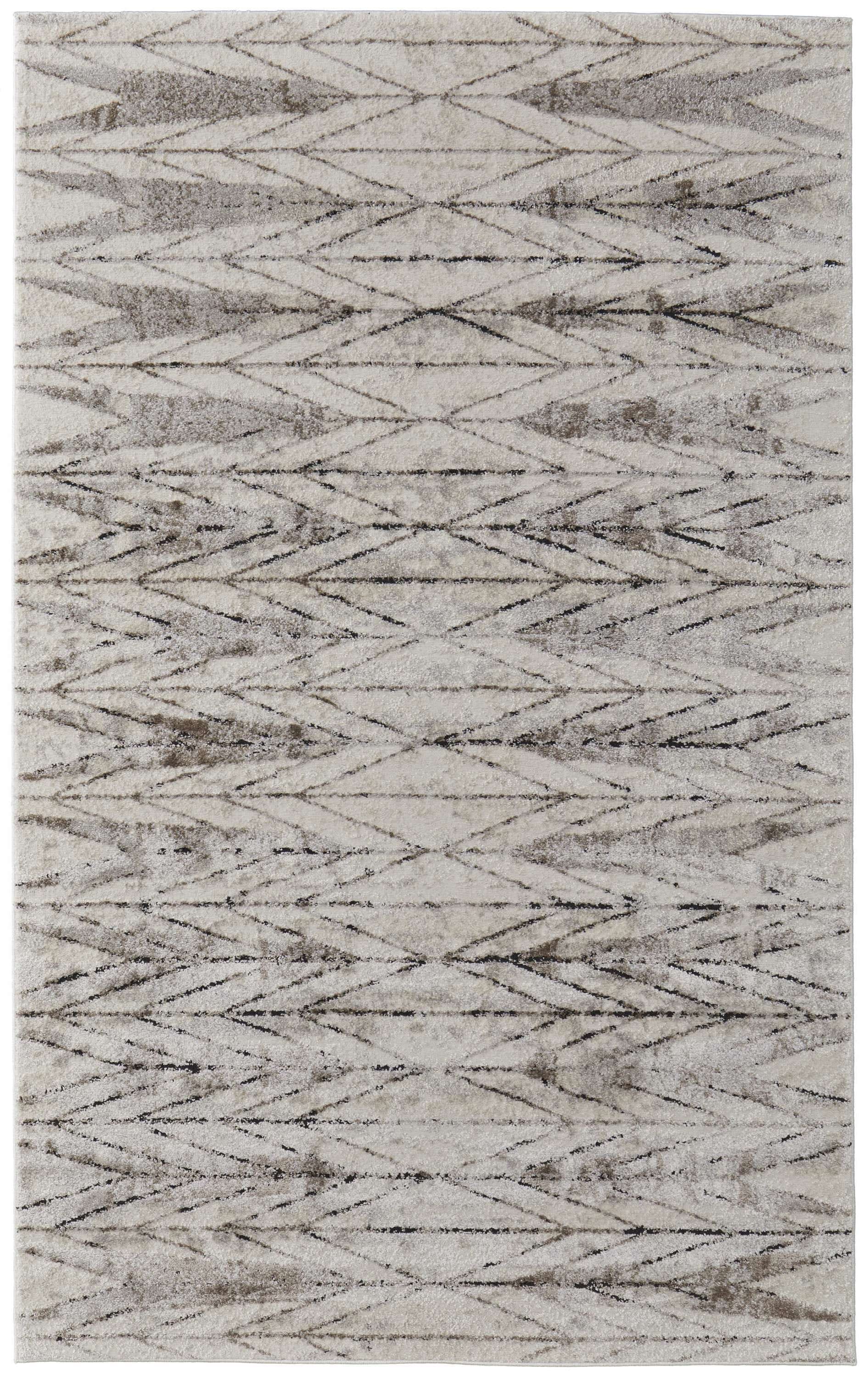 8' X 10' Ivory and Brown Geometric Power Loom Area Rug