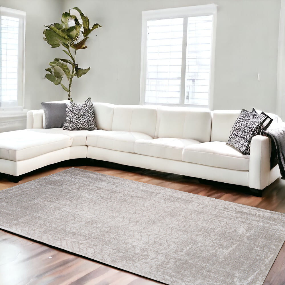 9' X 13' Gray and White Chevron Non Skid Area Rug