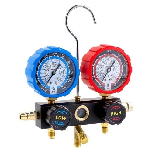 AC Manifold Gauge Set for R134a R404A R1234yf R22 Refrigerant, 3 Way AC Gauge with 5 ft Hoses, Adapters, Quick Couplers, Can Taps for Automotive Air Conditioning Maintenance, Charging Evacuation