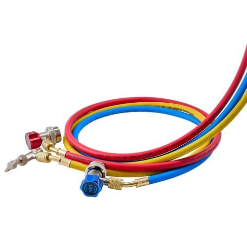 AC Manifold Gauge Set for R134a R404A R1234yf R22 Refrigerant, 3 Way AC Gauge with 5 ft Hoses, Adapters, Quick Couplers, Can Taps for Automotive Air Conditioning Maintenance, Charging Evacuation