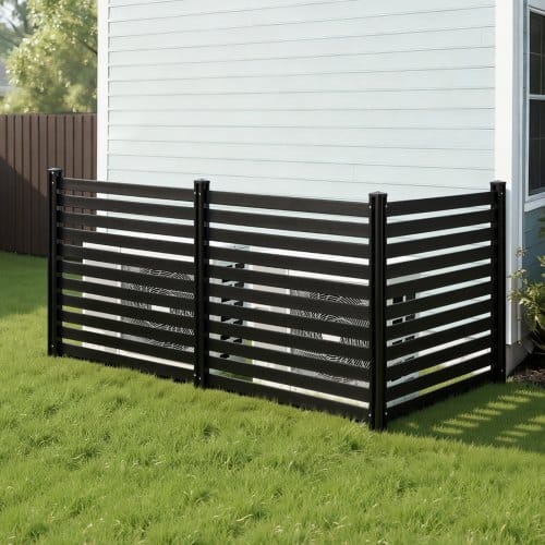 3 Panels Outdoor Privacy Screen, 50 x 48 in Air Conditioner Fence with 27.6 in Ground Stakes, Pool Equipment Enclosure, Vinyl Privacy Fence, Ideal for Trash Can and A/C Units, Black