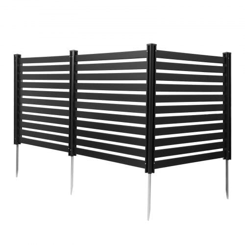 3 Panels Outdoor Privacy Screen, 50 x 48 in Air Conditioner Fence with 27.6 in Ground Stakes, Pool Equipment Enclosure, Vinyl Privacy Fence, Ideal for Trash Can and A/C Units, Black