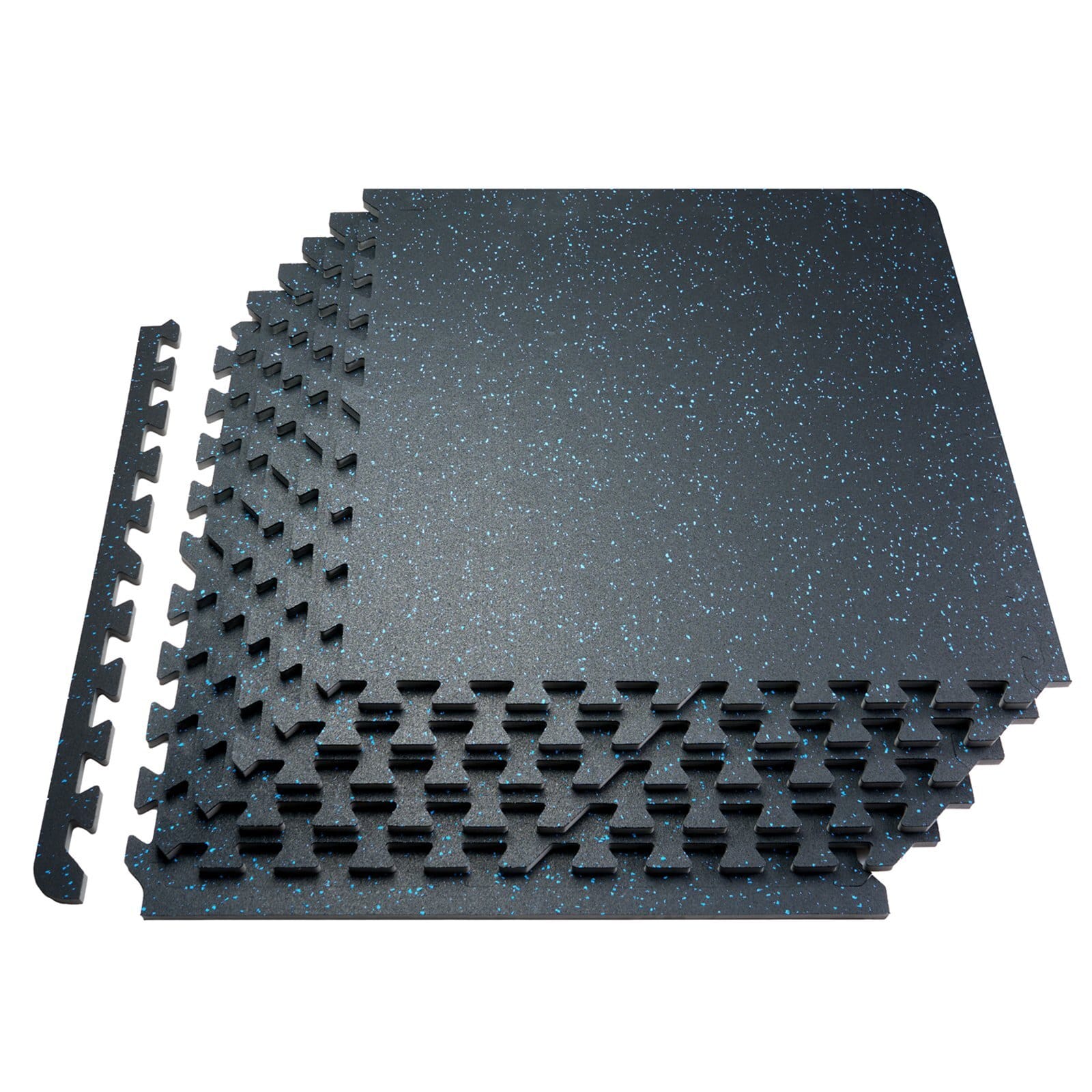 0.56 Inch Thick Gym Floor Mats, 25 Tiles Rubber Top with EVA Foam, 25" x 25" Gym Flooring Workout Mats with 100sq.ft Coverage, Interlocking Puzzle Gym Mats for Gym, Home, Garage, Black & Blue