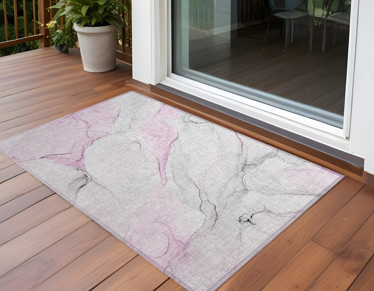 3' X 5' Gray and Pink Abstract Washable Non Skid Indoor Outdoor Area Rug