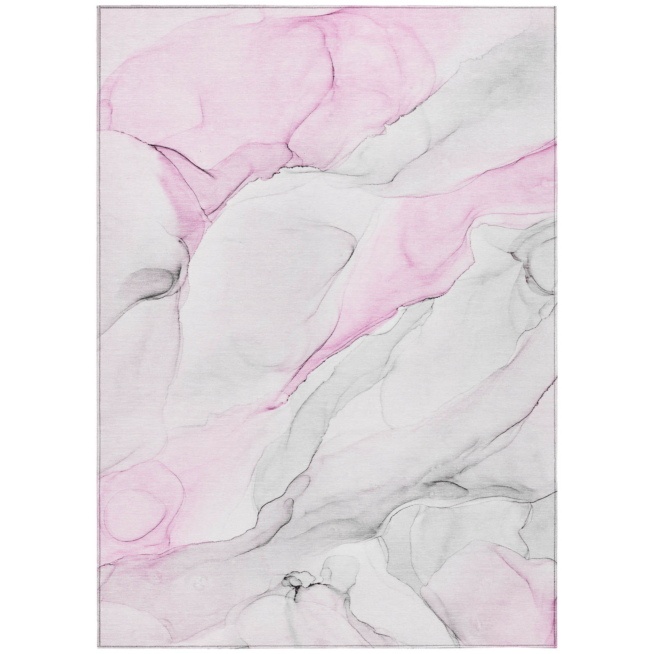 3' X 5' Gray and Pink Abstract Washable Non Skid Indoor Outdoor Area Rug