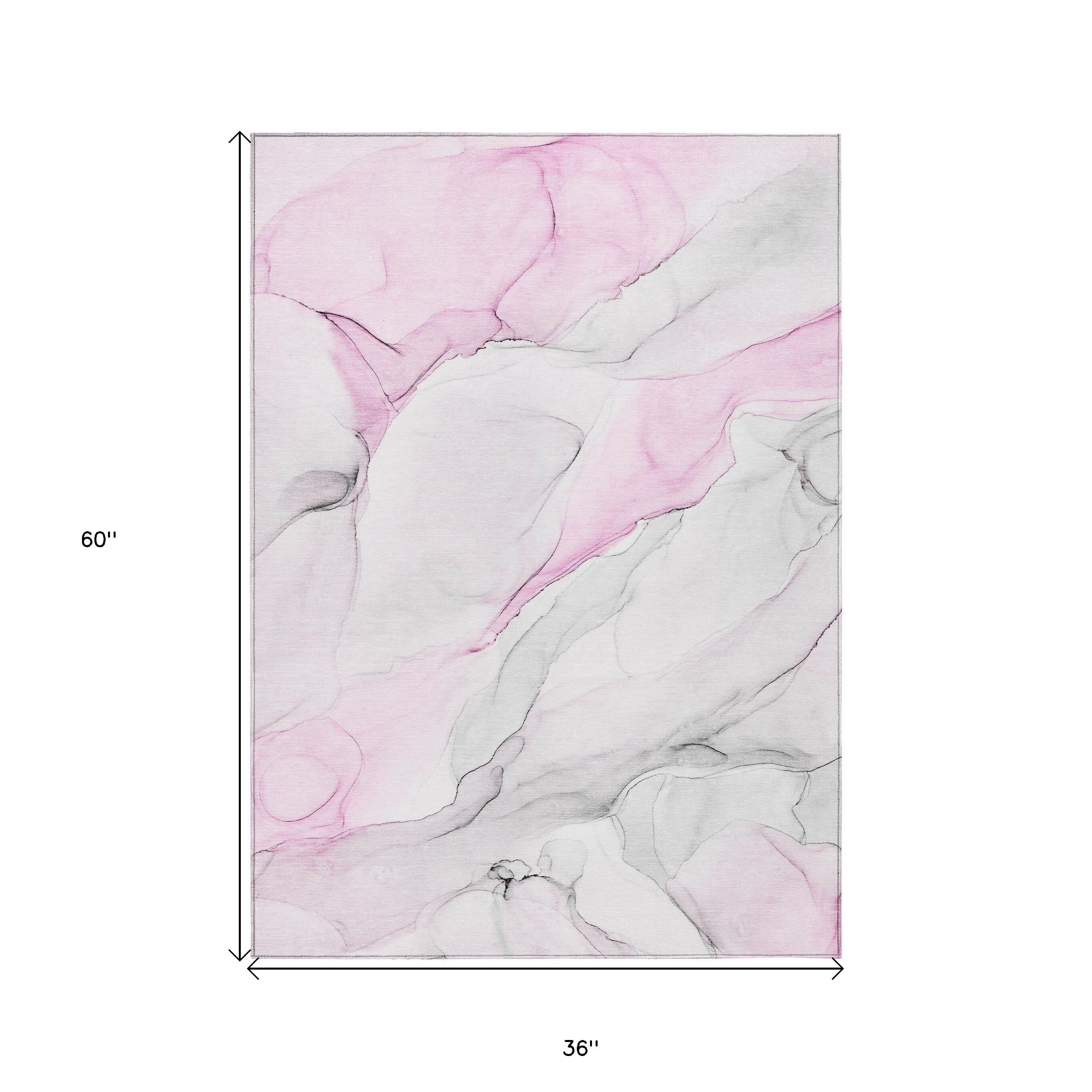 3' X 5' Gray and Pink Abstract Washable Non Skid Indoor Outdoor Area Rug