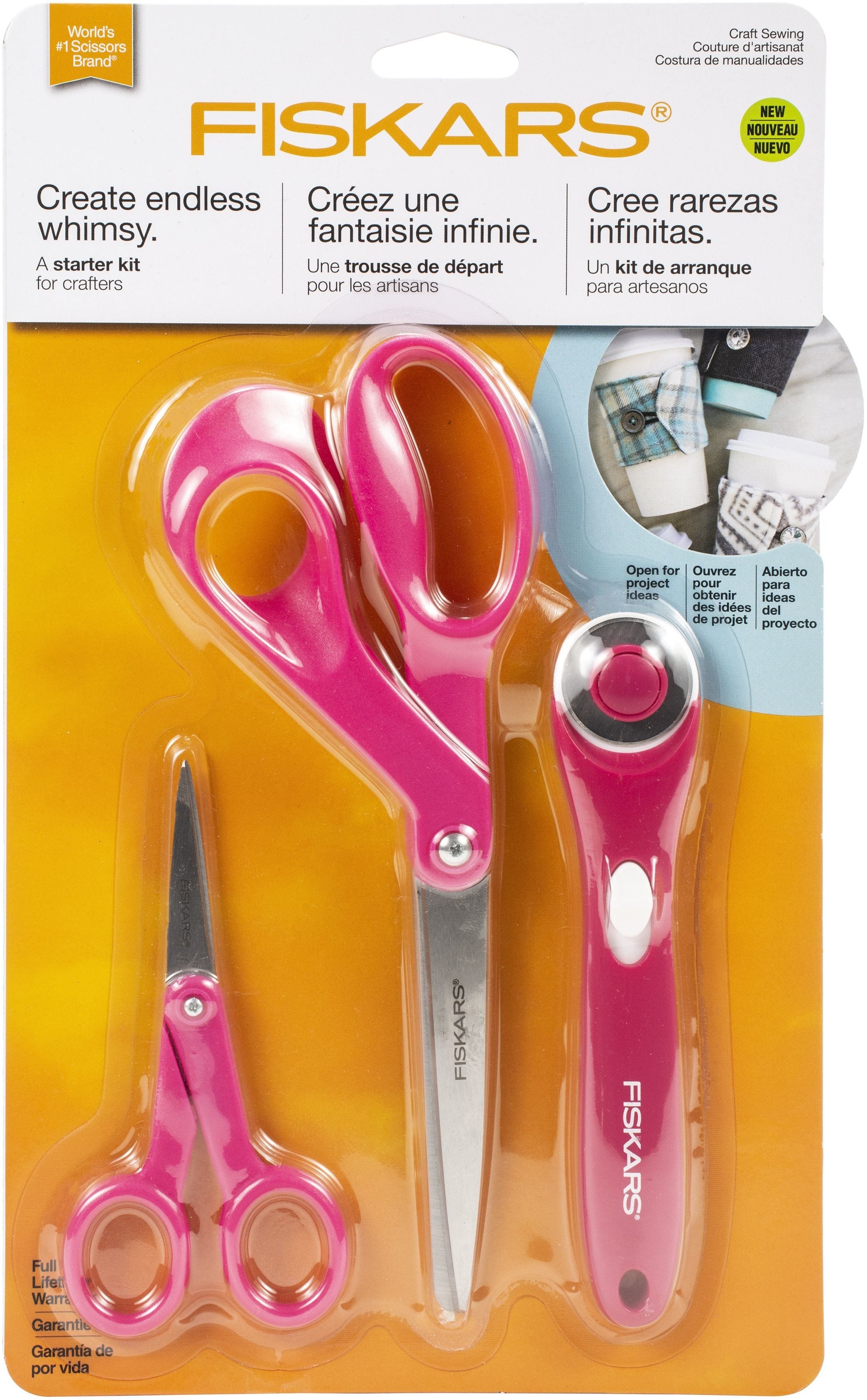 Fiskars Fabric Craft Sewing Fashion Starter Set 3pcs Rotary Cutter and 2 Pair Of Scissors