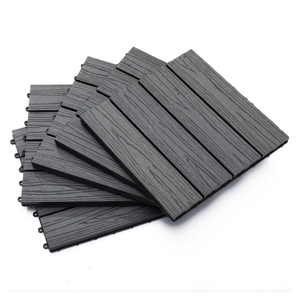 12" x 12" Interlocking Deck Tiles, Pack of 11 Outdoor Flooring Patio Tiles-Grey-AS
