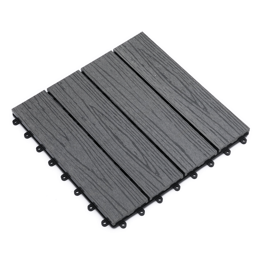 12" x 12" Interlocking Deck Tiles, Pack of 11 Outdoor Flooring Patio Tiles-Grey-AS
