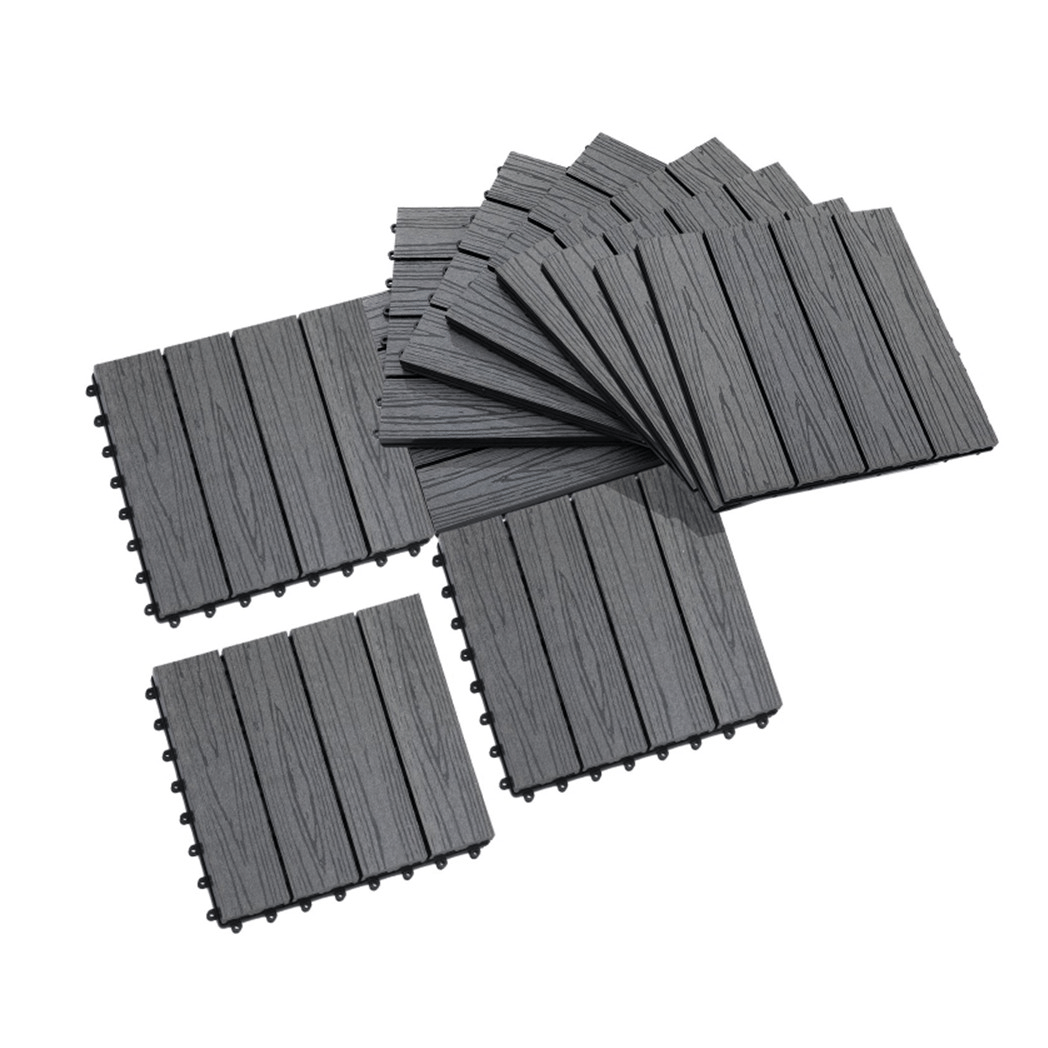 12" x 12" Interlocking Deck Tiles, Pack of 11 Outdoor Flooring Patio Tiles-Grey-AS