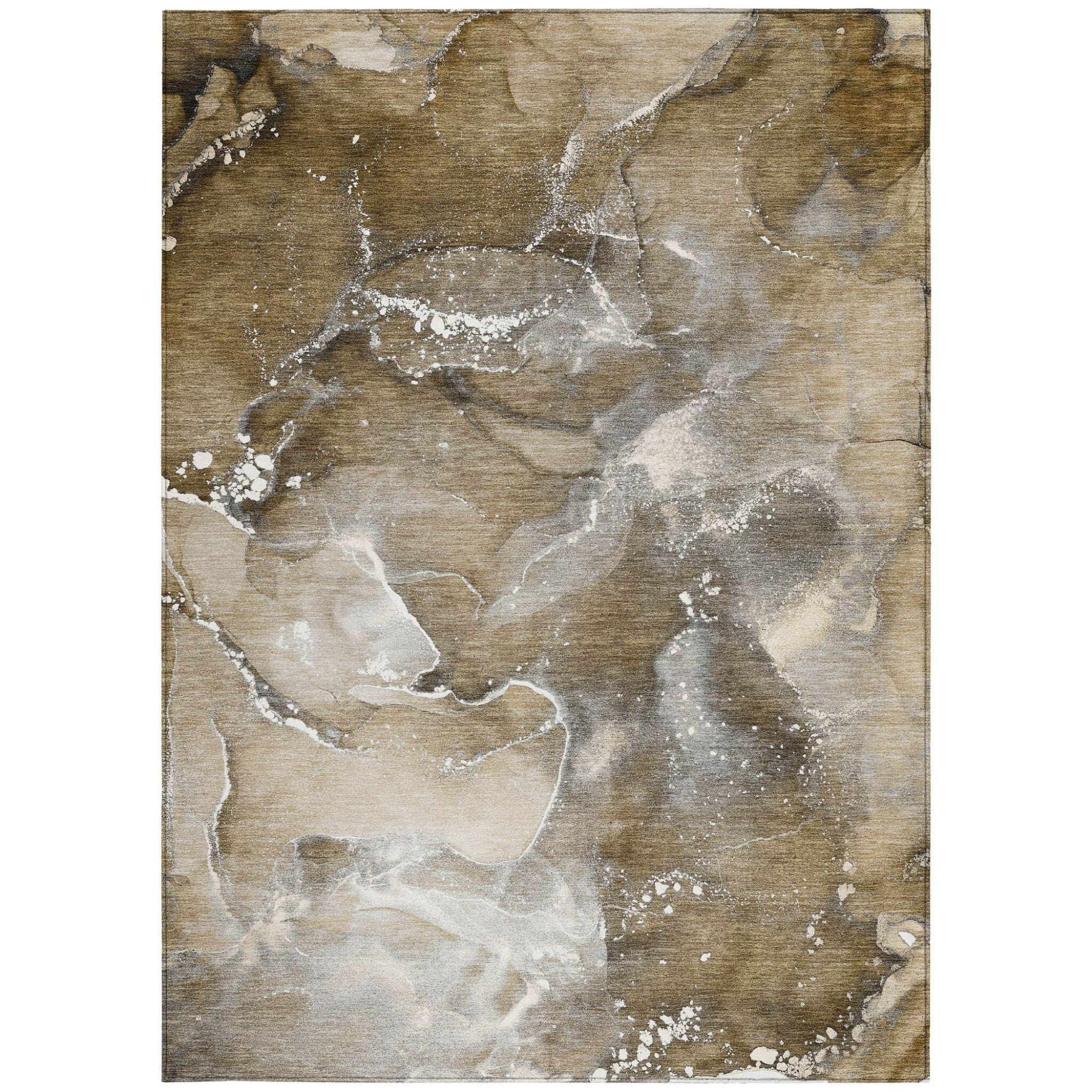 8' X 10' Brown and Gray Abstract Washable Non Skid Indoor Outdoor Area Rug