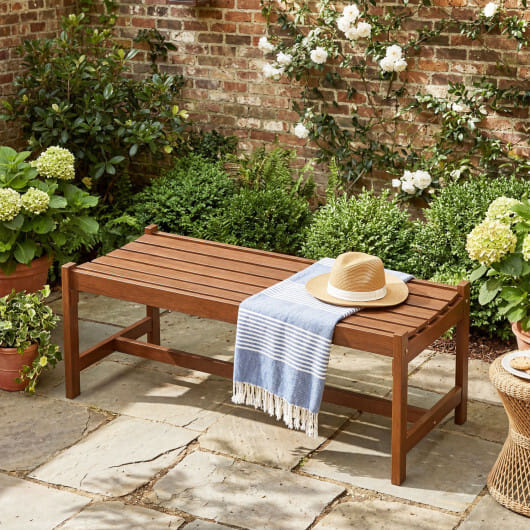 44" Patio Wood Bench Set of 1 Outdoor Solid Hardwood Dining Bench with Teak Oil Finish - Size: Set of 1